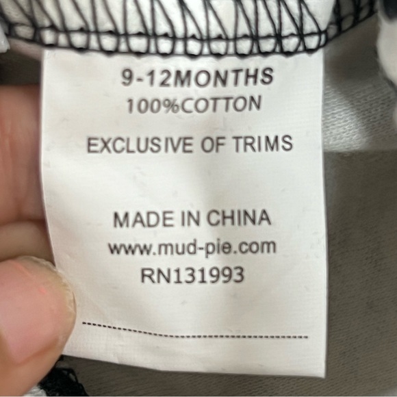 Mud Pie 9-12 mnths flare pants black white velour ruffle hem - Picture 5 of 7